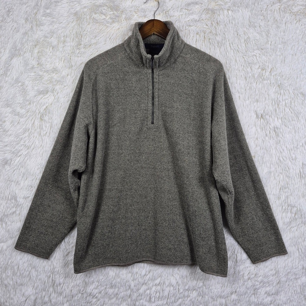Zegna Sport Mens Quarter Zip Fleece Pullover Taupe Textured Knit Made in Italy